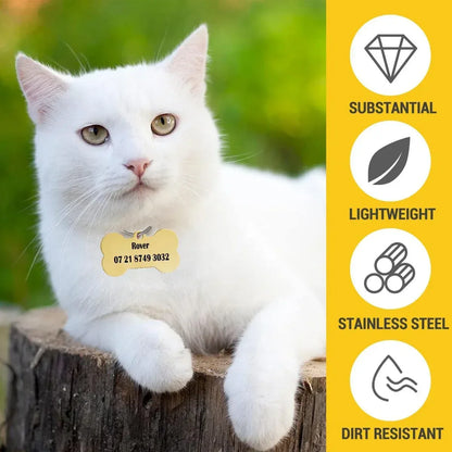 Engraved Pet ID Tag: Personalized Bone Shape, Gold/Silver Finish, Name Gift - Dream Dragons