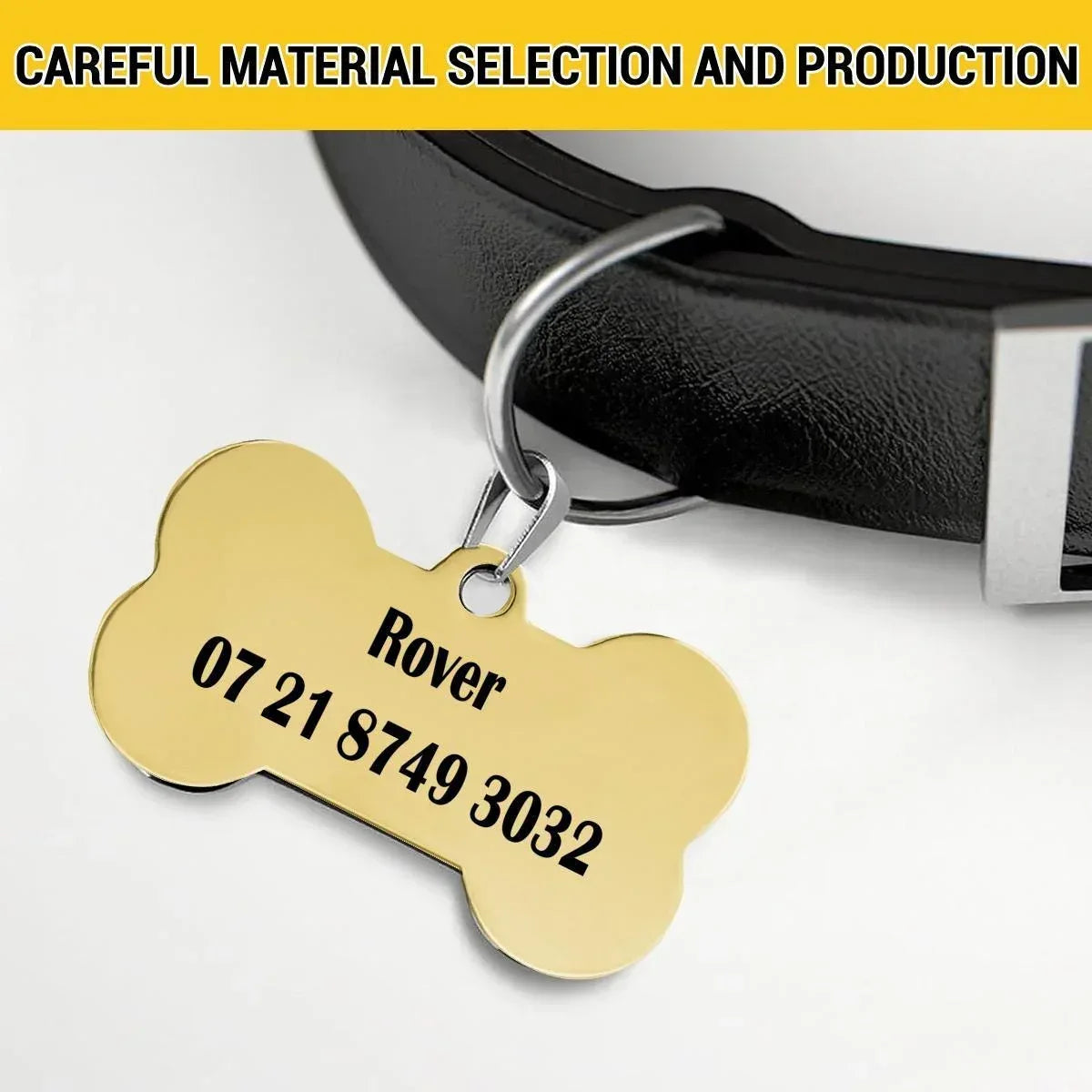 Engraved Pet ID Tag: Personalized Bone Shape, Gold/Silver Finish, Name Gift - Dream Dragons