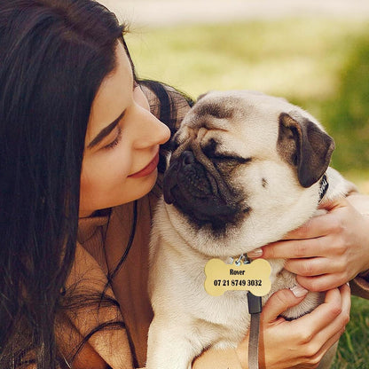 Engraved Pet ID Tag: Personalized Bone Shape, Gold/Silver Finish, Name Gift - Dream Dragons