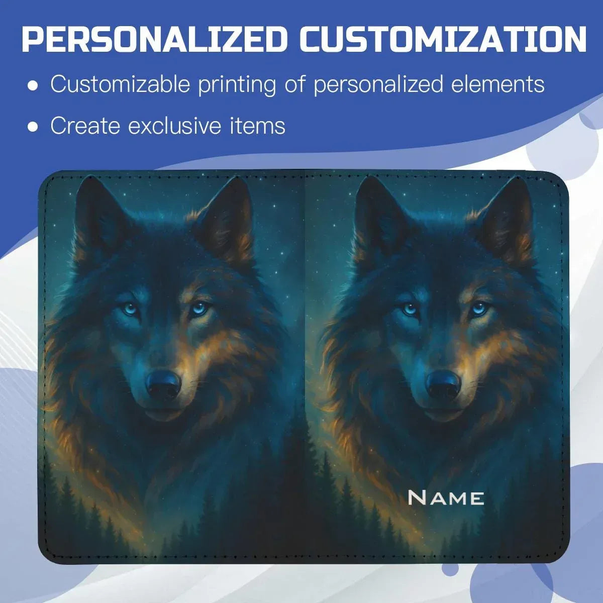 Personalized Mystical Wolf Passport Holder: Custom Travel Wallet - Dream Dragons
