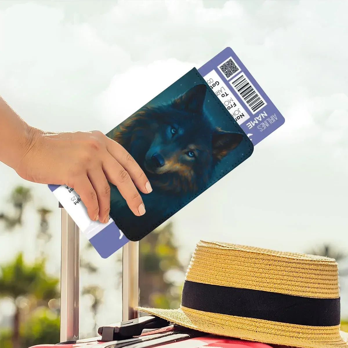 Personalized Mystical Wolf Passport Holder: Custom Travel Wallet - Dream Dragons