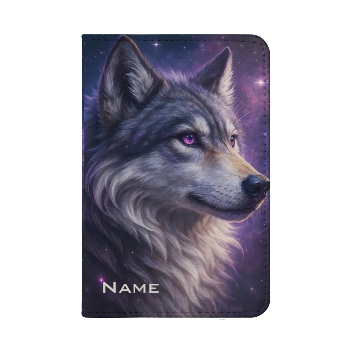 Personalized Galaxy Wolf Passport Holder: Cosmic Purple Travel Cover - Dream Dragons