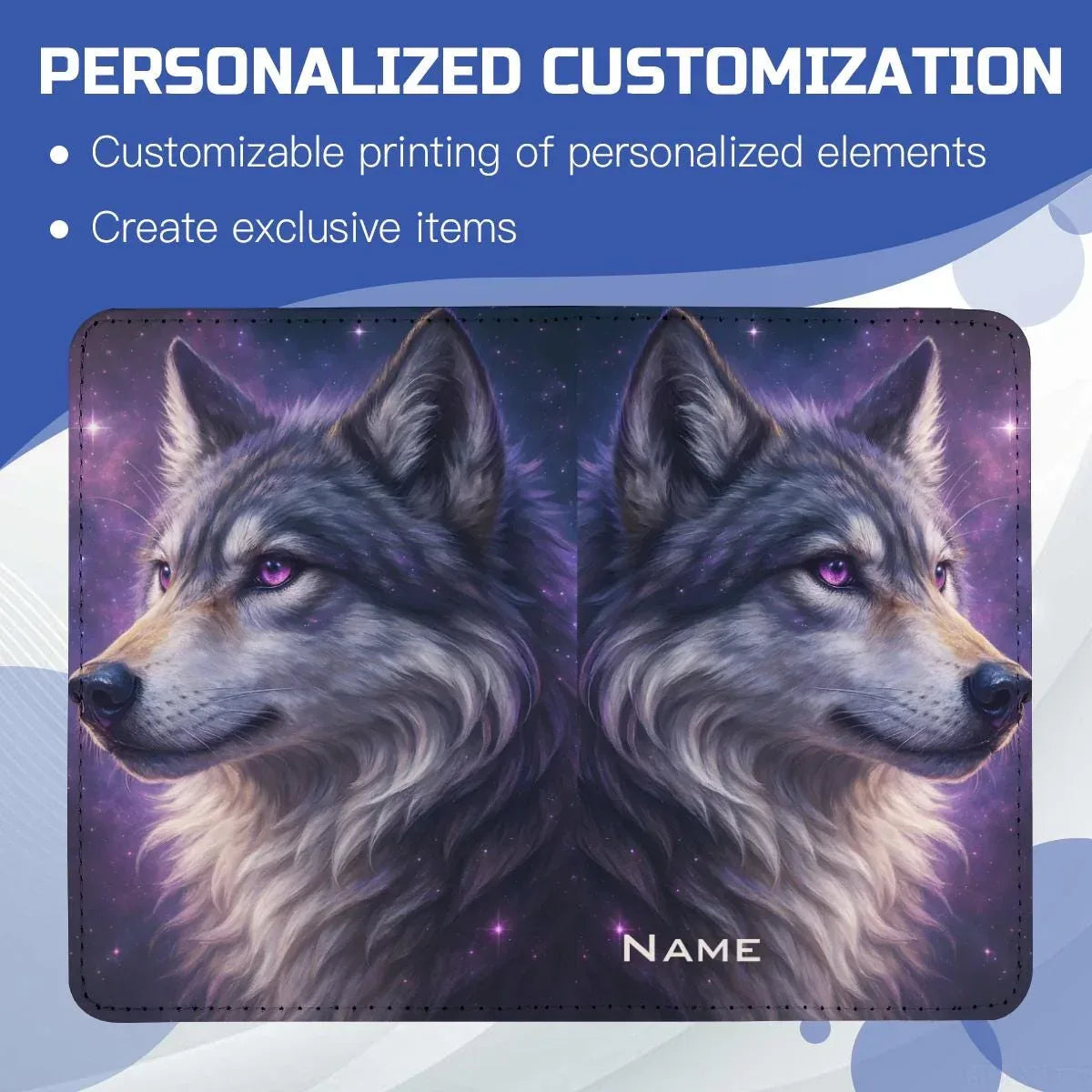 Personalized Galaxy Wolf Passport Holder: Cosmic Purple Travel Cover - Dream Dragons