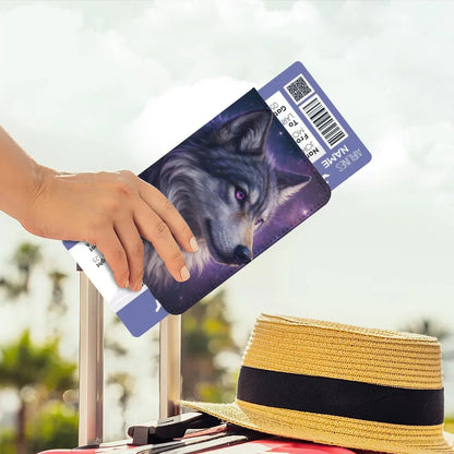 Personalized Galaxy Wolf Passport Holder: Cosmic Purple Travel Cover - Dream Dragons