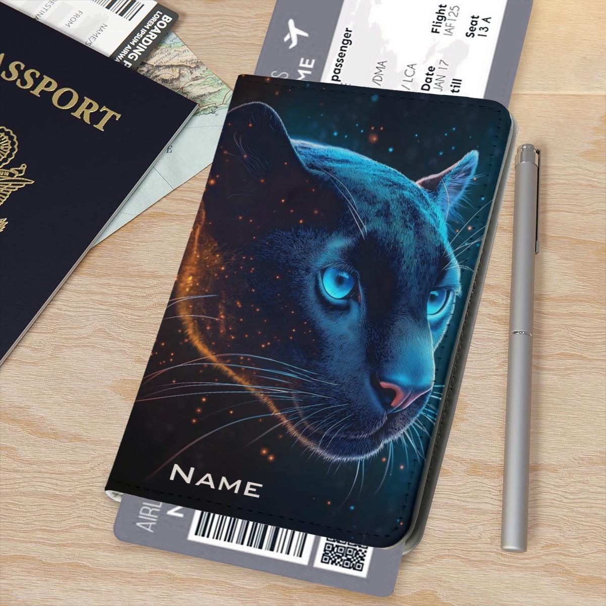 Personalized Celestial Panther Passport Holder: Cosmic Jungle Travel Wallet, Holiday - Dream Dragons