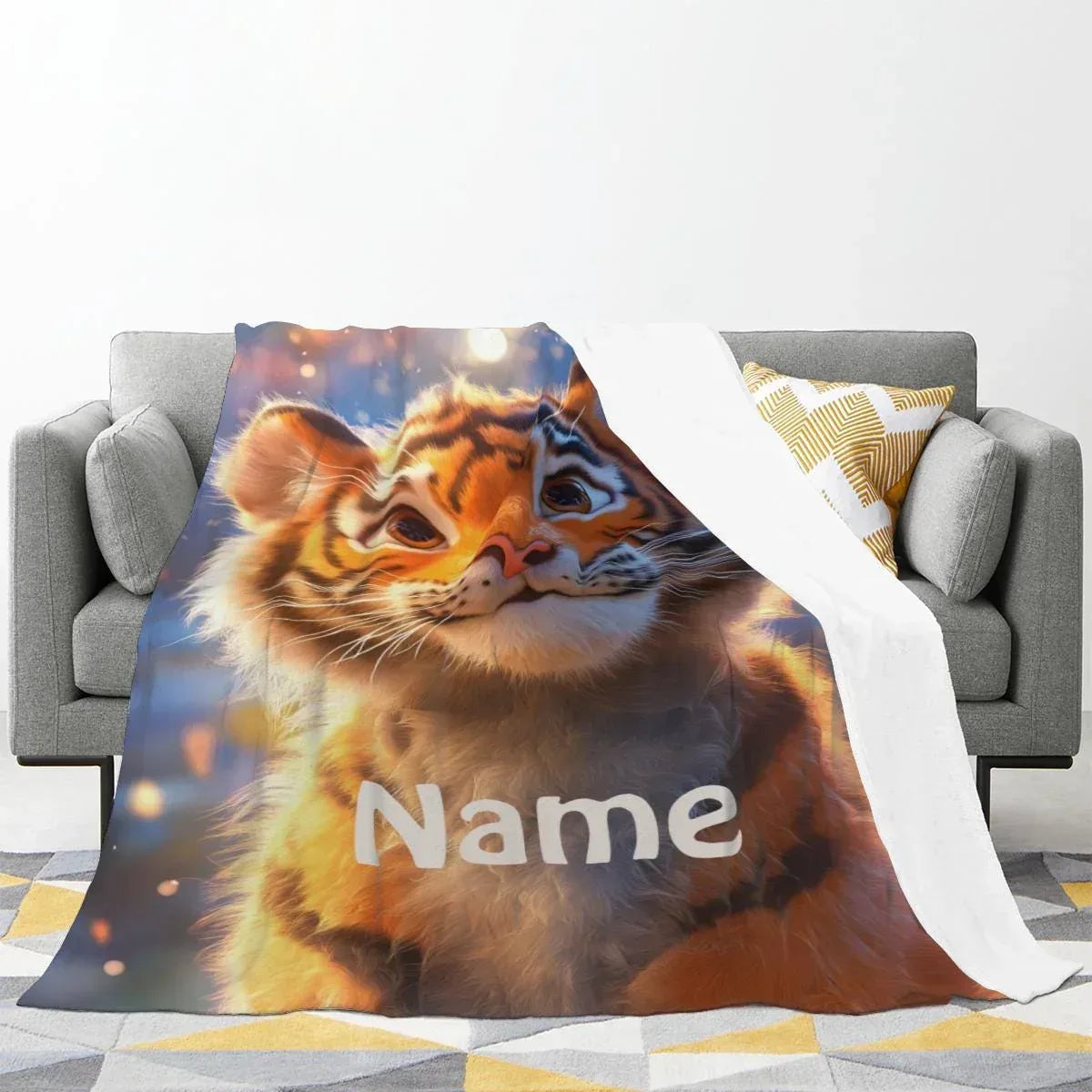 Personalized Baby Tiger Blanket: Soft Microfiber Jungle Nursery Throw, Super Soft Name Gift - Dream Dragons