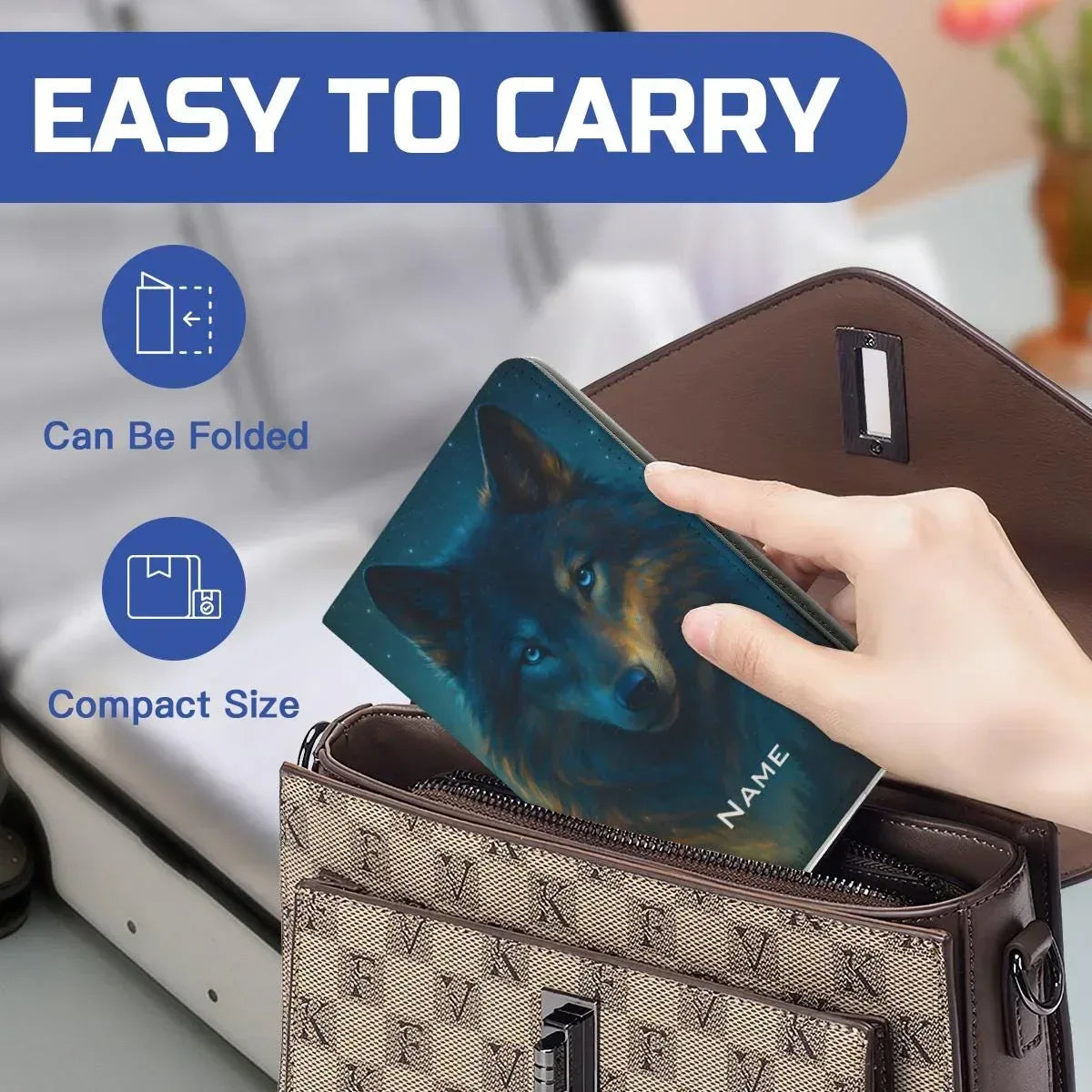 Personalized Mystical Wolf Passport Holder: Custom Travel Wallet - Dream Dragons