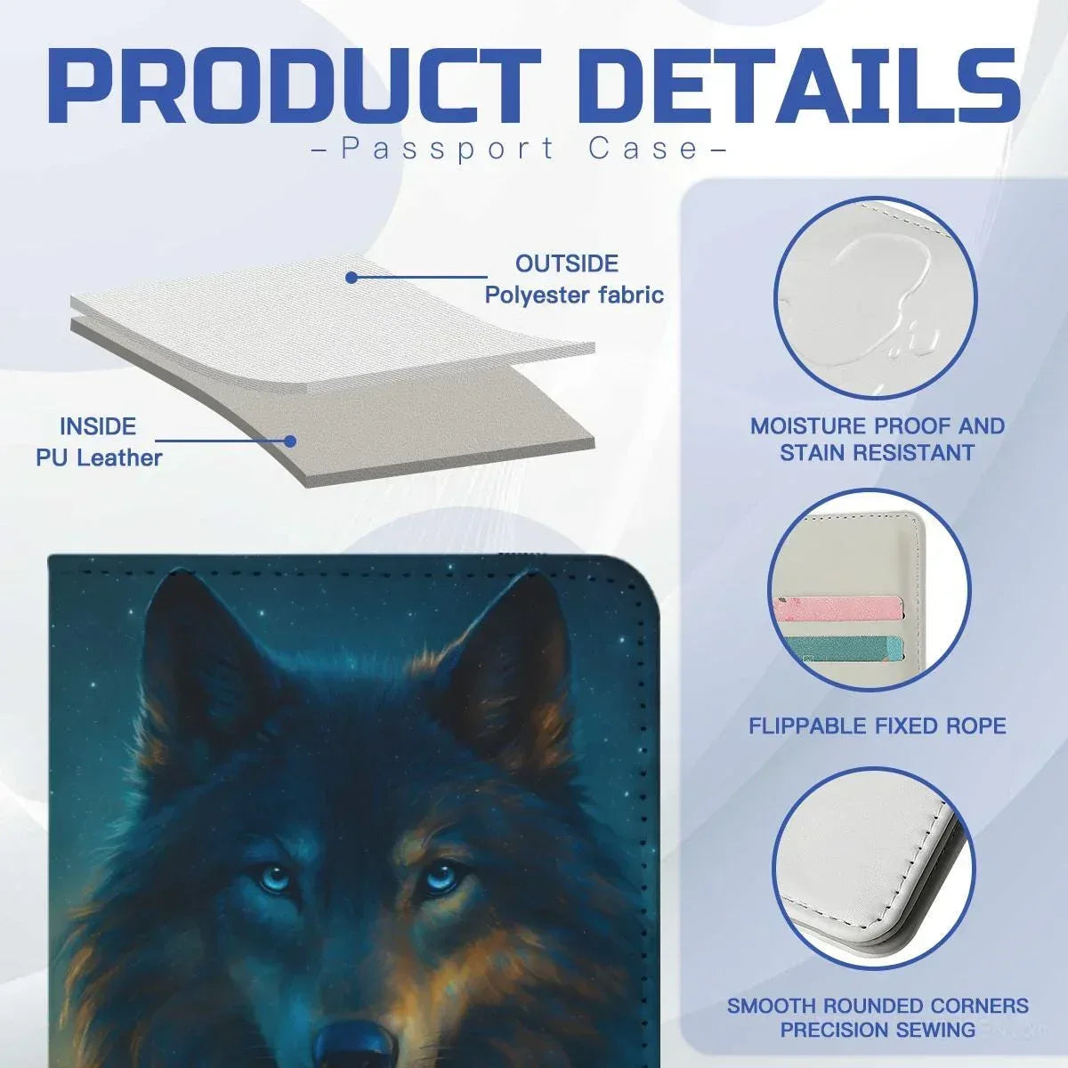 Personalized Mystical Wolf Passport Holder: Custom Travel Wallet - Dream Dragons