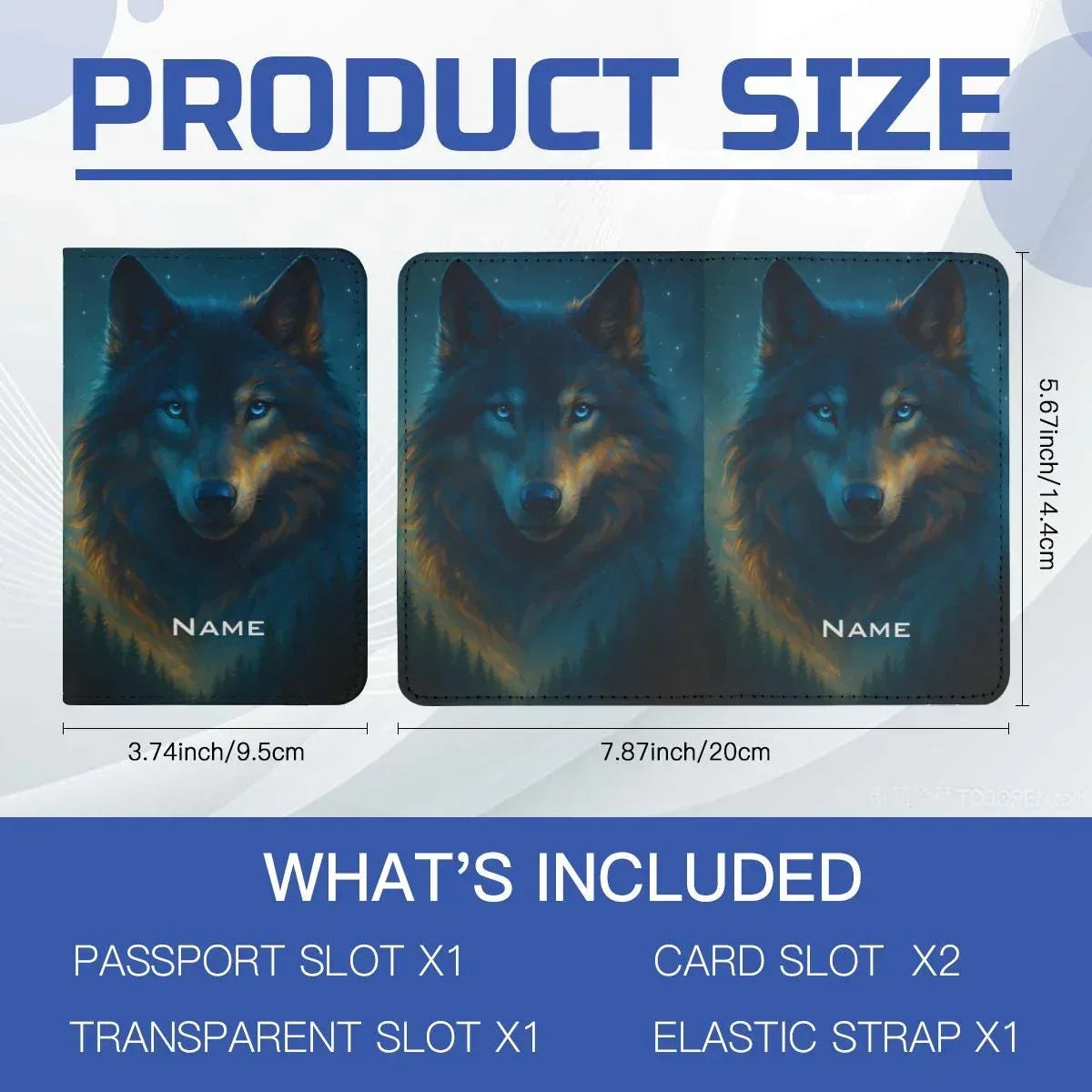 Personalized Mystical Wolf Passport Holder: Custom Travel Wallet - Dream Dragons