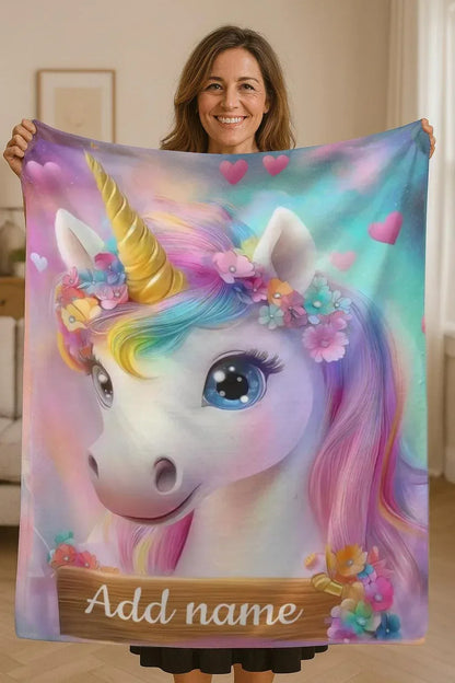 Personalized Unicorn Blanket: Rainbow Pink White Bedroom - Soft Flannel Fleece Throw, Name Gift - Dream Dragons
