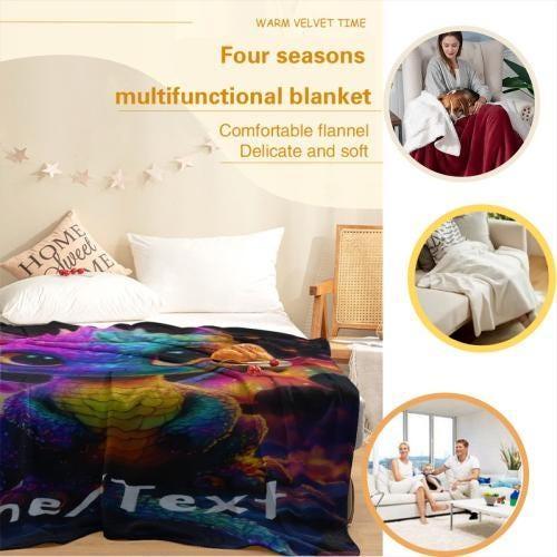 Personalized Glowing Rainbow Dragon Blanket: Soft Flannel Fleece Throw - Dream Dragons