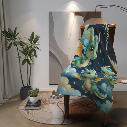 Personalized Green Dragon Blanket: Starry Night Bedroom Decor, Flannel Fleece Throw - Dream Dragons