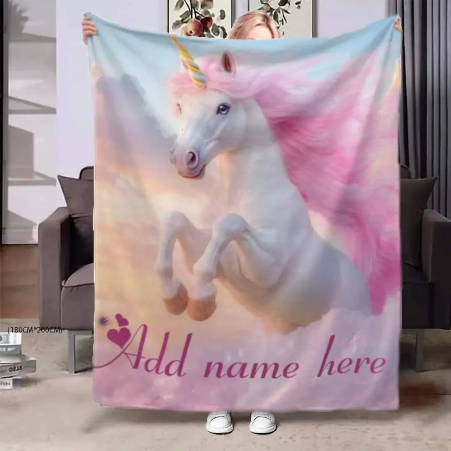 Personalized Unicorn Fleece Blanket: Magical Flannel Fleece Throw, Pink Name Gift - Dream Dragons