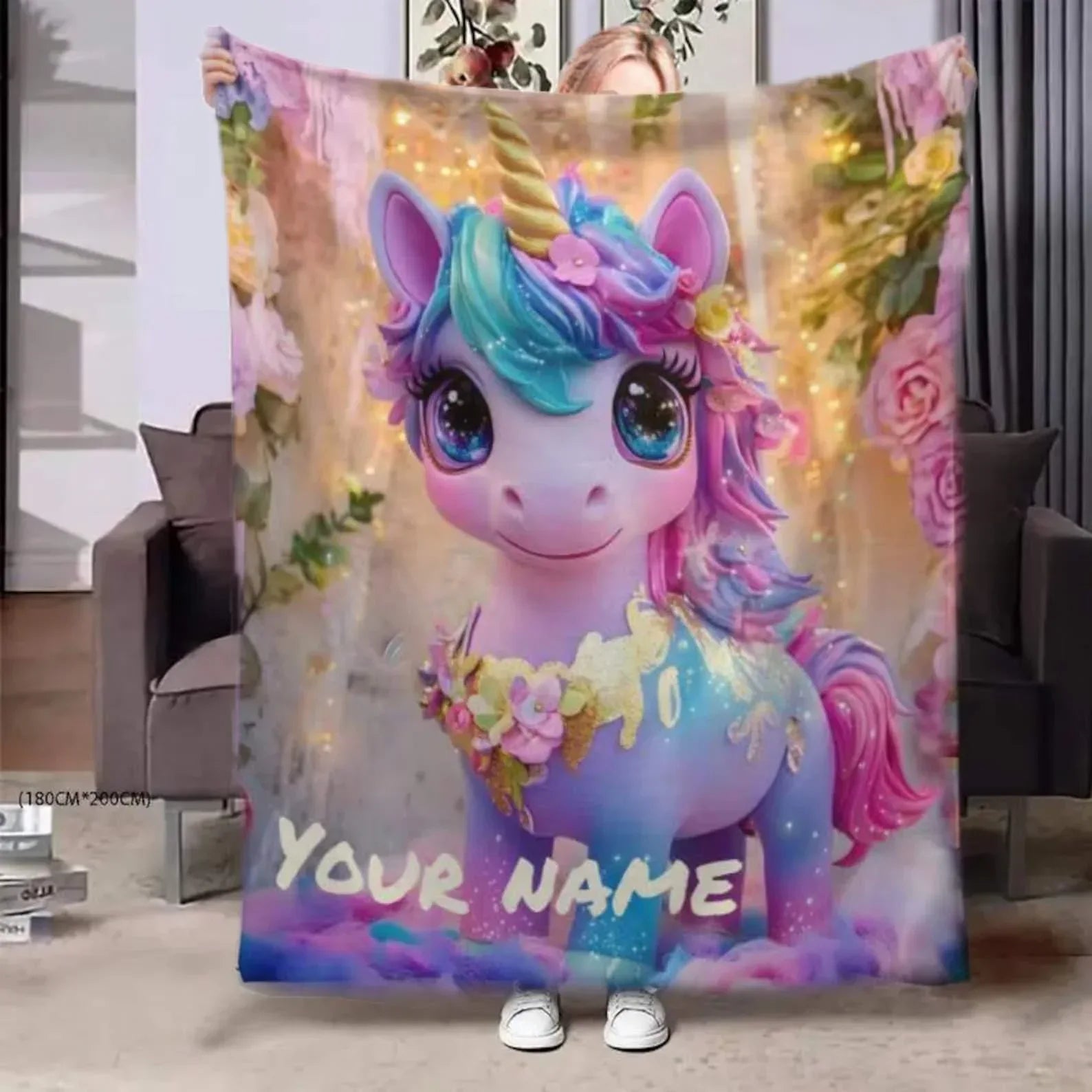 Personalized Unicorn Blanket: Soft Flannel Fleece Throw, Magical Name Gift - Dream Dragons