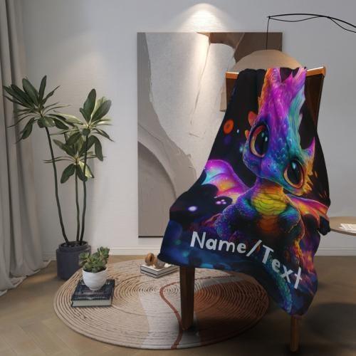 Personalized Glowing Rainbow Dragon Blanket: Soft Flannel Fleece Throw - Dream Dragons