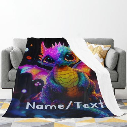 Personalized Glowing Rainbow Dragon Blanket: Soft Flannel Fleece Throw - Dream Dragons