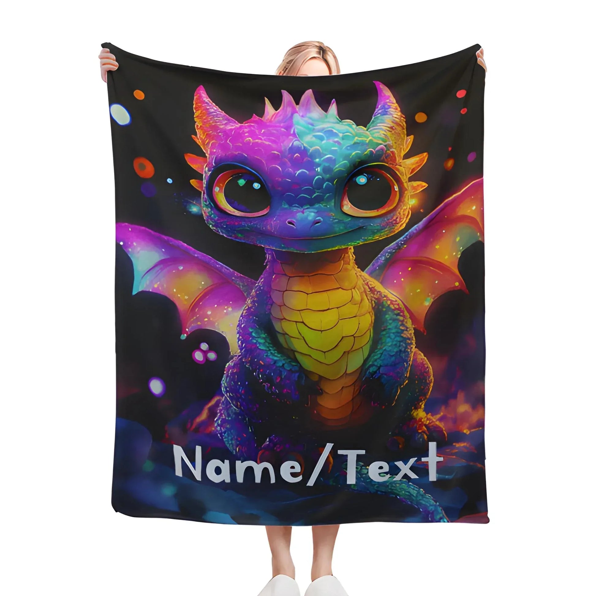 Personalized Glowing Rainbow Dragon Blanket: Soft Flannel Fleece Throw - Dream Dragons