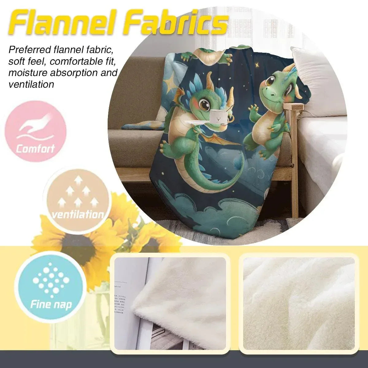 Personalized Green Dragon Blanket: Starry Night Bedroom Decor, Flannel Fleece Throw - Dream Dragons