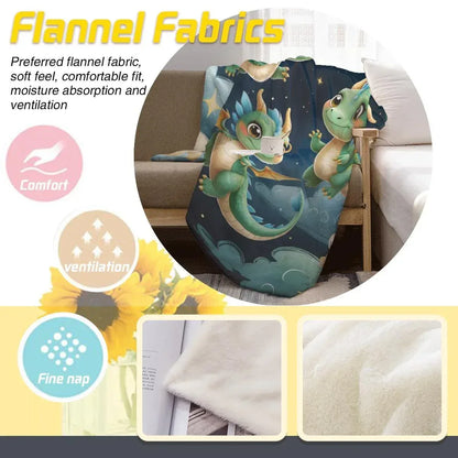 Personalized Green Dragon Blanket: Starry Night Bedroom Decor, Flannel Fleece Throw - Dream Dragons