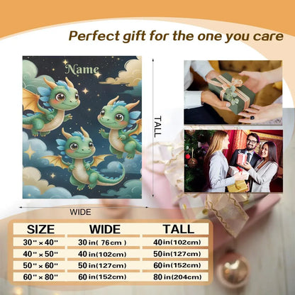 Personalized Green Dragon Blanket: Starry Night Bedroom Decor, Flannel Fleece Throw - Dream Dragons