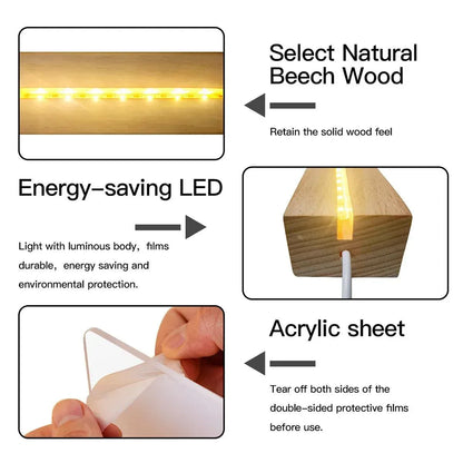 Personalized Pink Stained Glass Crescent Moon Night Light - Wooden Base - Dream Dragons