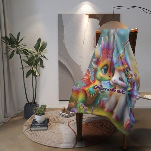 Personalized Unicorn & Dragon Blanket: Magical Fantasy Flannel Fleece Throw, Super Soft Kids Gift - Dream Dragons