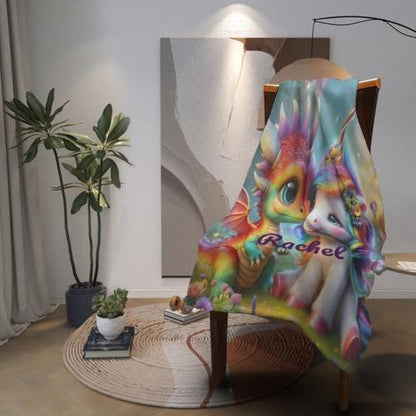 Personalized Unicorn & Dragon Blanket: Magical Fantasy Flannel Fleece Throw, Super Soft Kids Gift - Dream Dragons