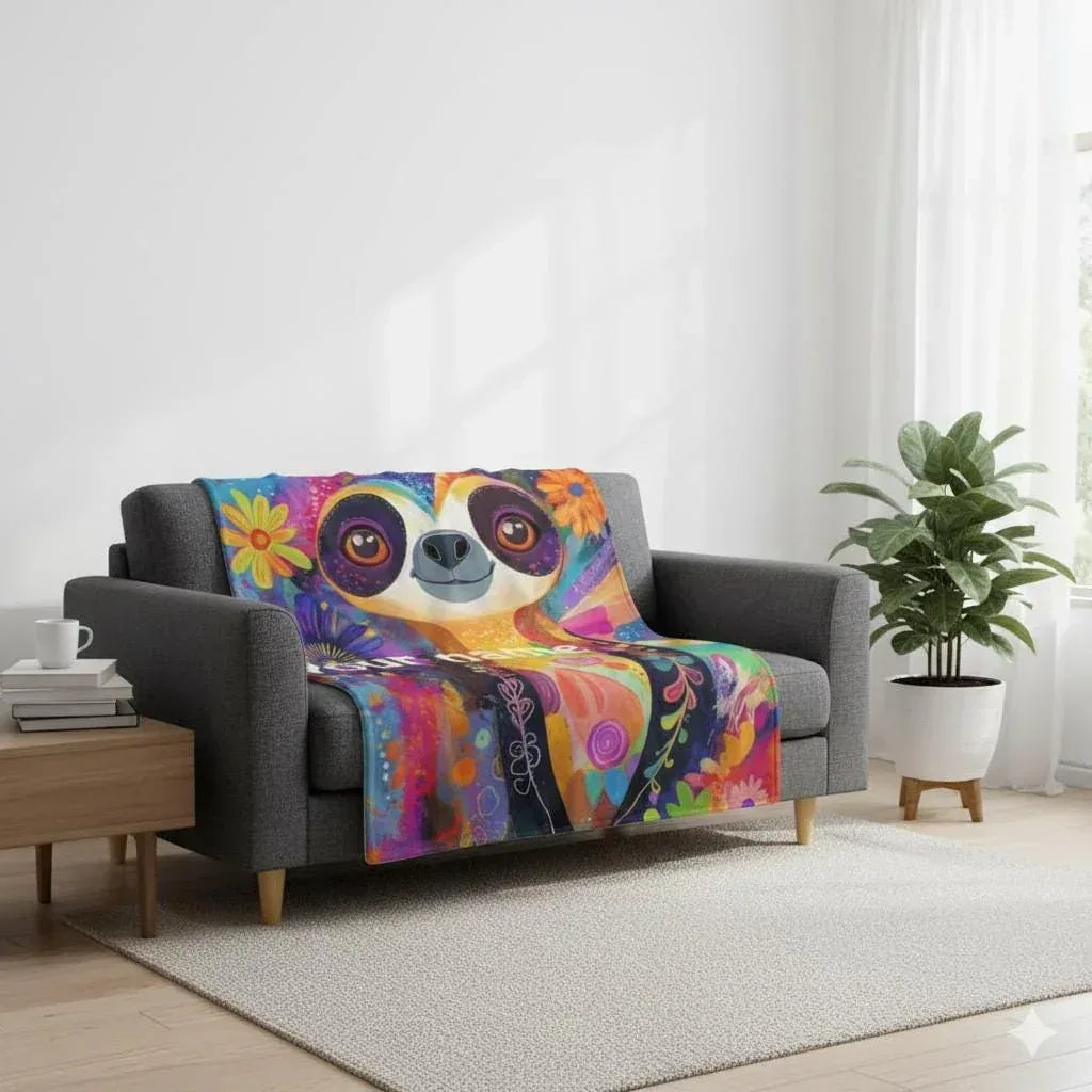 Customizable Sloth Blanket: Tropical Floral Art Flannel Throw - Dream Dragons