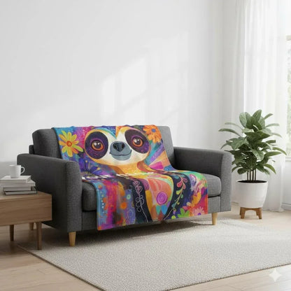 Customizable Sloth Blanket: Tropical Floral Art Flannel Throw - Dream Dragons
