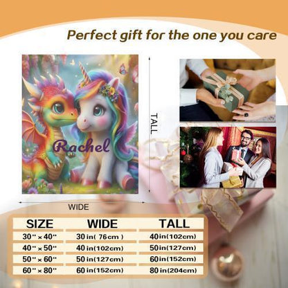 Personalized Unicorn & Dragon Blanket: Magical Fantasy Flannel Fleece Throw, Super Soft Kids Gift - Dream Dragons