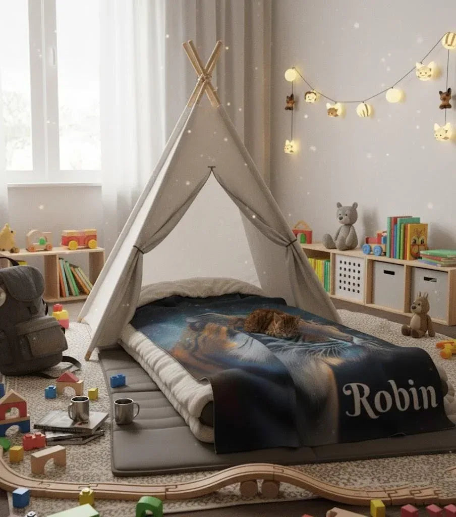 Personalized Tiger Blanket: Starry Night Jungle Throw, Soft Flannel Fleece Name Gift - Dream Dragons