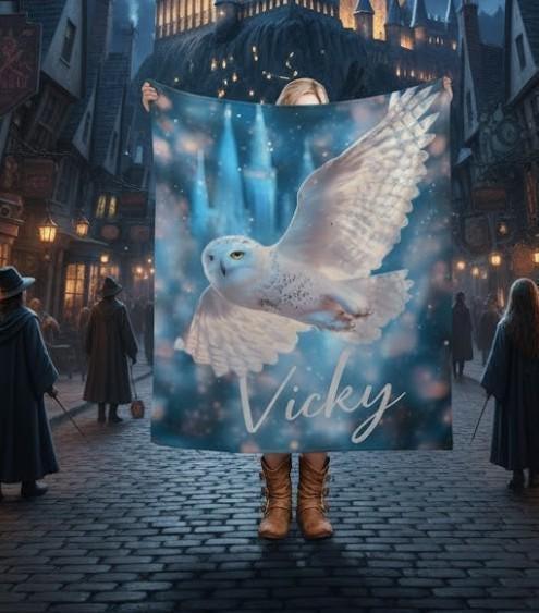Personalized Wizarding Owl Blanket: Harry Potter Theme, Custom Flannel Fleece Name Throw - Dream Dragons