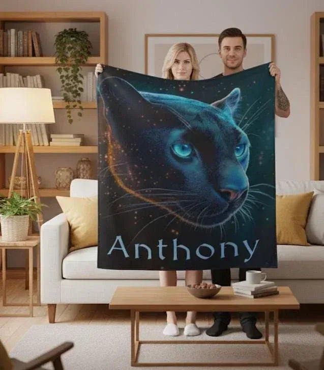 Personalized Black Panther Blanket: Cosmic Starry Night Soft Throw, Soft Flannel Fleece - Dream Dragons