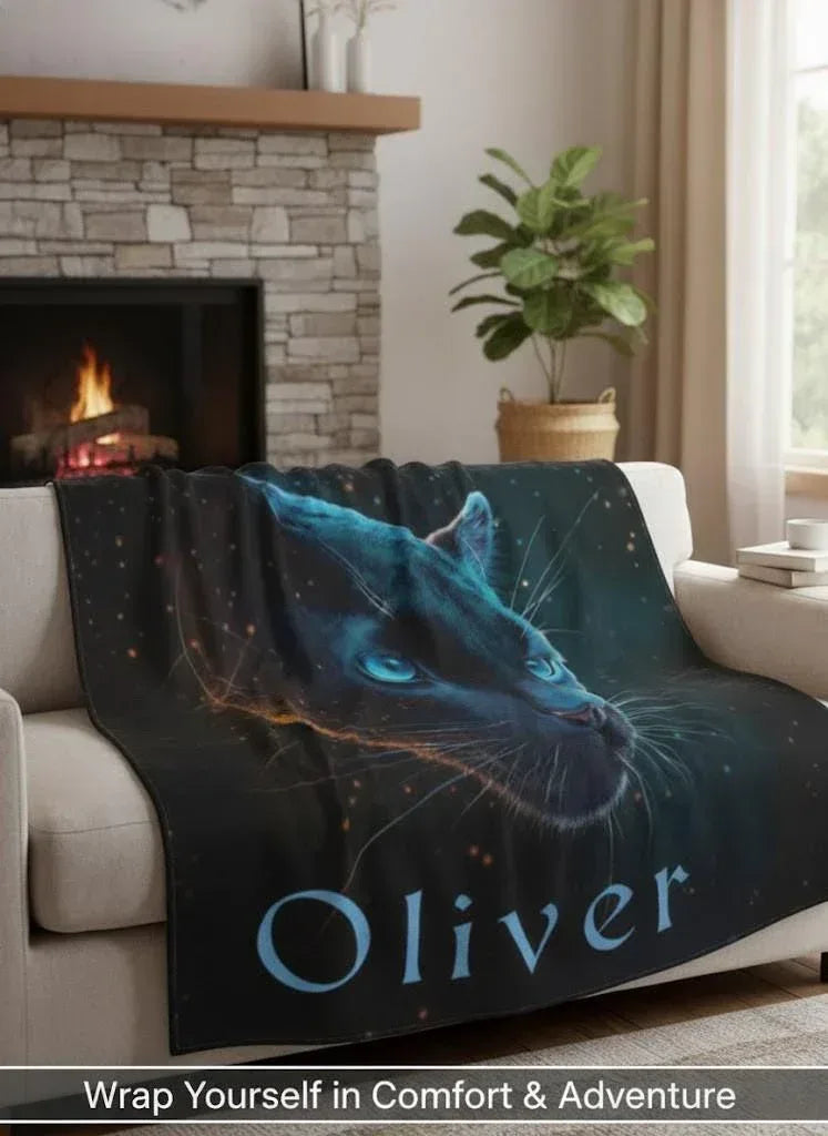 Personalized Black Panther Blanket: Cosmic Starry Night Soft Throw, Soft Flannel Fleece - Dream Dragons