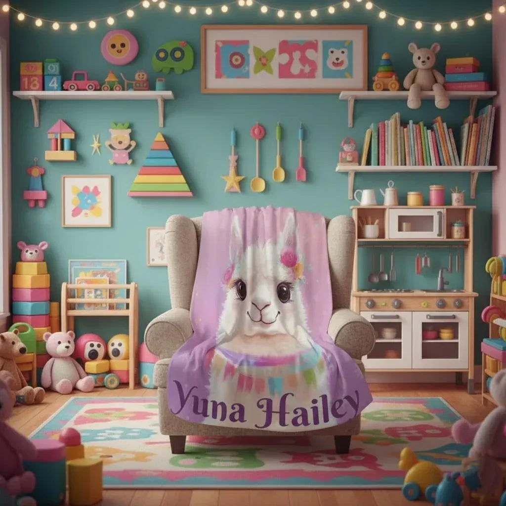 Personalized Llama Fleece Blanket: Alpaca Custom Name Throw - Dream Dragons