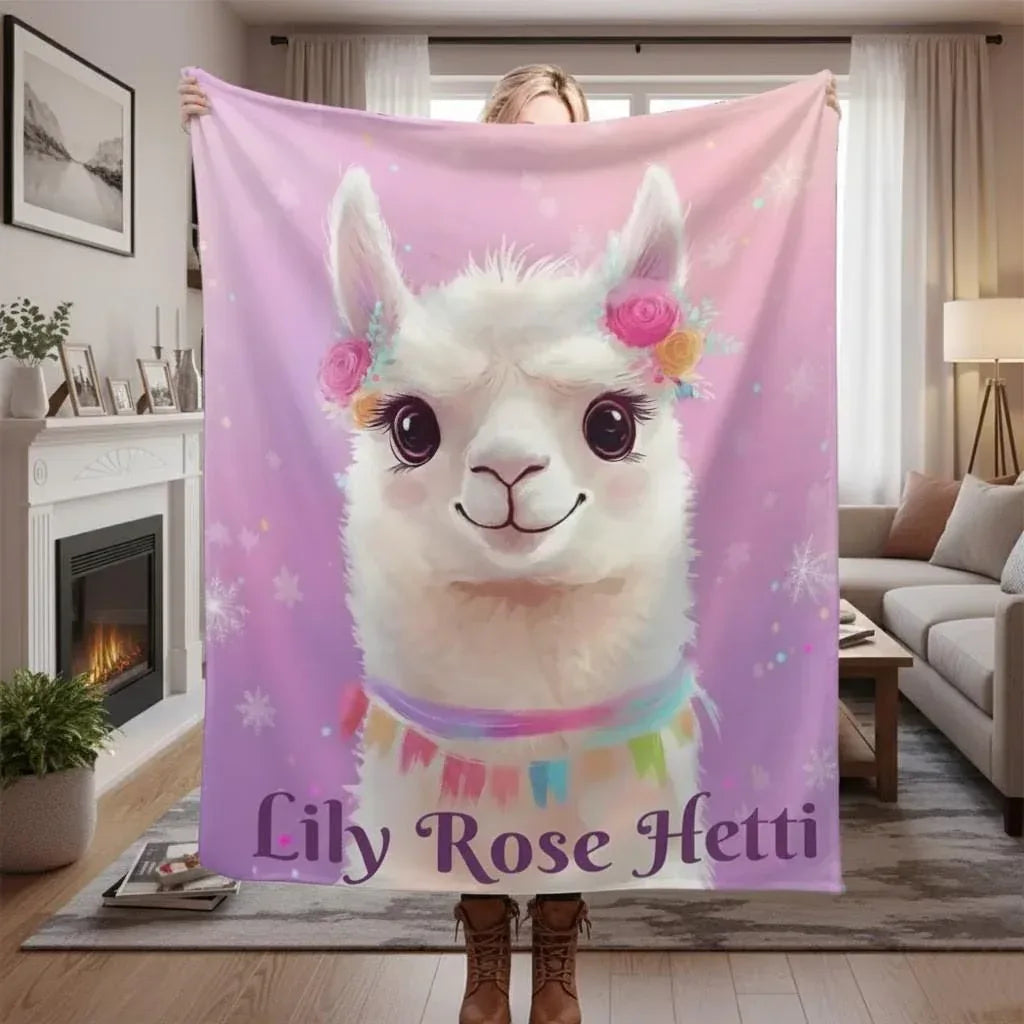 Personalized Llama Fleece Blanket: Alpaca Custom Name Throw - Dream Dragons