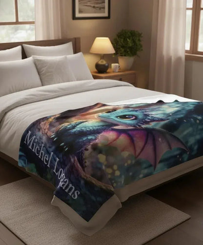 Personalized Dragon Blanket: Magical Flannel Fleece Throw, Super Soft Name Gift - Dream Dragons
