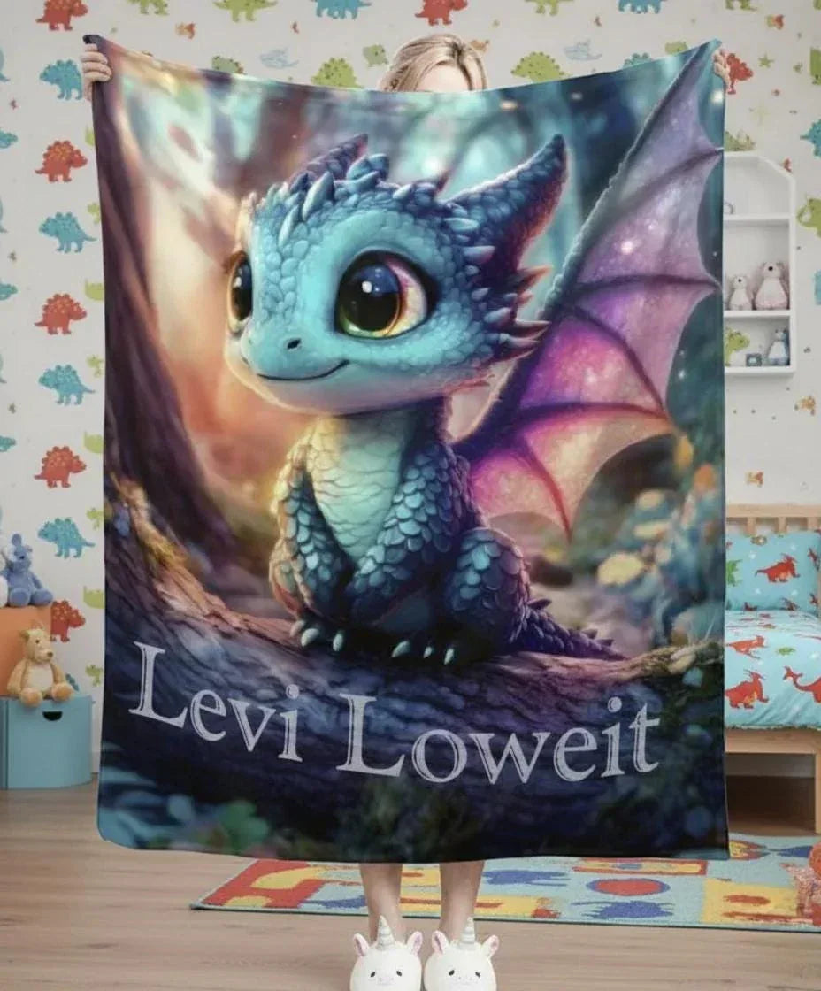 Personalized Dragon Blanket: Magical Flannel Fleece Throw, Super Soft Name Gift - Dream Dragons