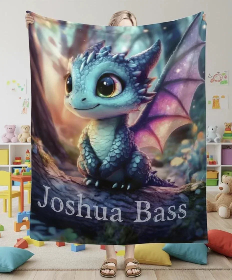 Personalized Dragon Blanket: Magical Flannel Fleece Throw, Super Soft Name Gift - Dream Dragons