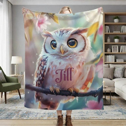 Personalized Owl Blanket: Magical Floral Fleece Throw, Soft Name Gift - Dream Dragons