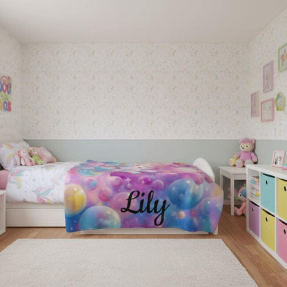 Personalized Kitty& Unicorn Fleece Blanket: Custom Name Throw, Soft Flannel - Dream Dragons