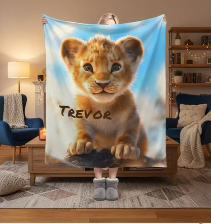 Personalized Baby Lion King Blanket: Soft Flannel Throw, Custom Name Gift - Dream Dragons