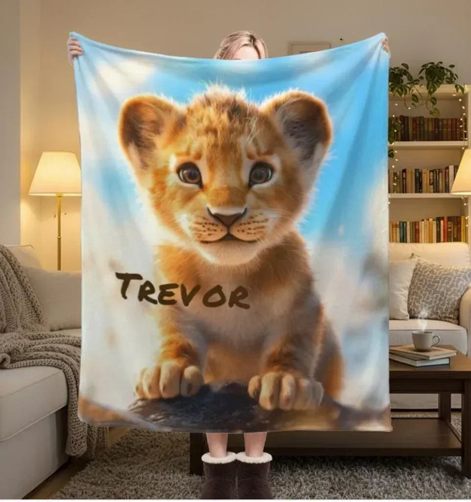 Personalized Baby Lion King Blanket: Soft Flannel Throw, Custom Name Gift - Dream Dragons