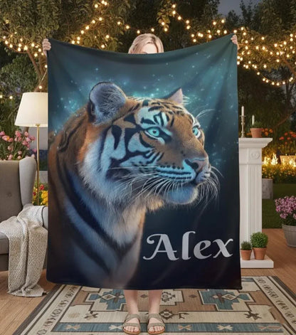 Personalized Tiger Blanket: Starry Night Jungle Throw, Soft Flannel Fleece Name Gift - Dream Dragons
