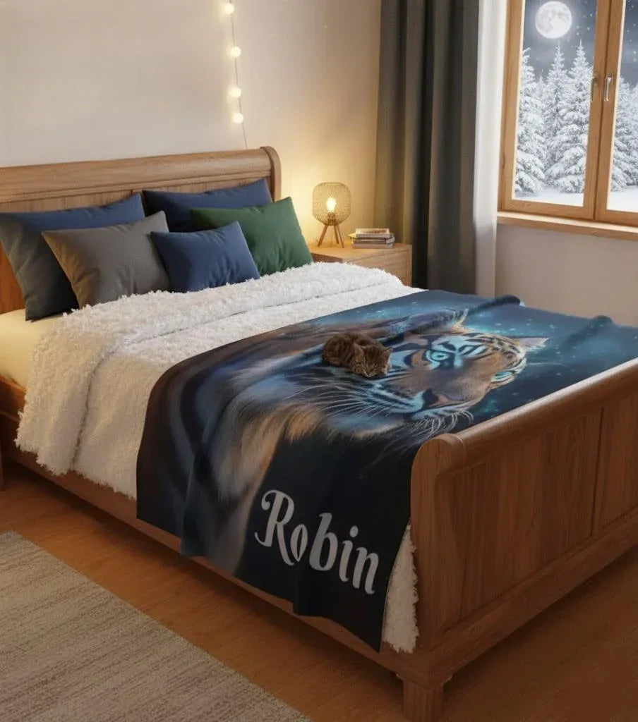 Personalized Tiger Blanket: Starry Night Jungle Throw, Soft Flannel Fleece Name Gift - Dream Dragons