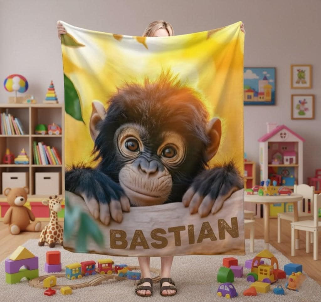 Personalized Baby Chimpanzee Blanket: Jungle Nursery Throw, Super Soft Name Gift - Dream Dragons