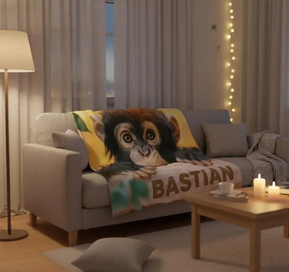 Personalized Baby Chimpanzee Blanket: Jungle Nursery Throw, Super Soft Name Gift - Dream Dragons