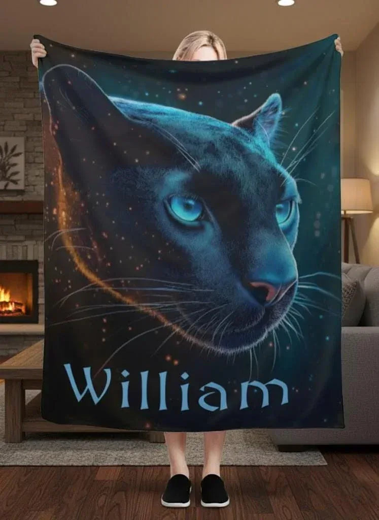 Personalized Black Panther Blanket: Cosmic Starry Night Soft Throw, Soft Flannel Fleece - Dream Dragons