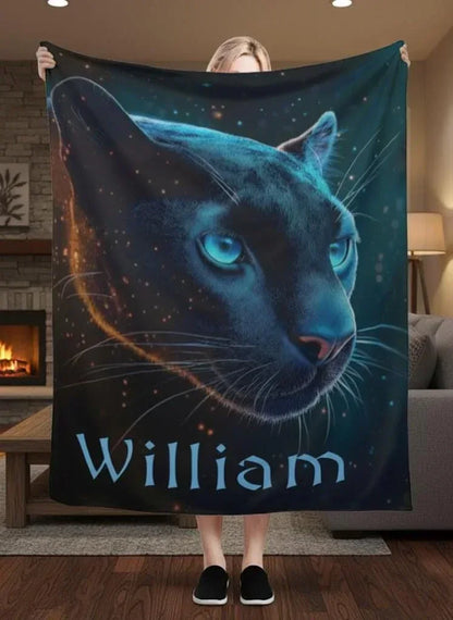Personalized Black Panther Blanket: Cosmic Starry Night Soft Throw, Soft Flannel Fleece - Dream Dragons