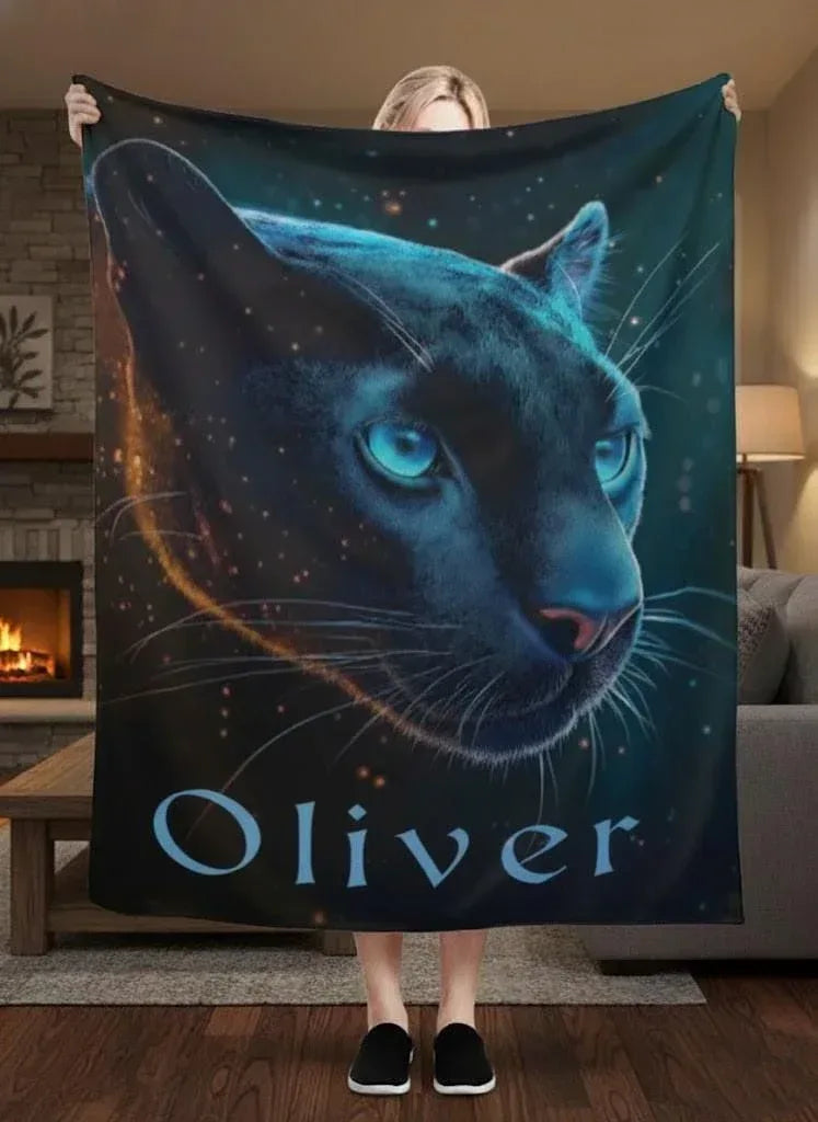 Personalized Black Panther Blanket: Cosmic Starry Night Soft Throw, Soft Flannel Fleece - Dream Dragons